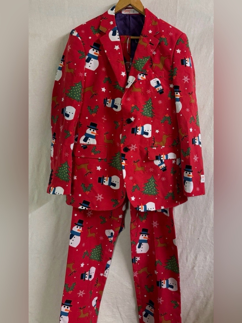 OppoSuits Men’s US 38 Christmas Suit Snowman Reindeer Holiday Party + Tie